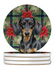 Black and Tan Dachshund Christmas Poinsettias Large Sandstone Absorbent Round Coasters Pack of 4 product image at NuMercy
