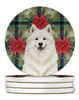 Cream Samoyed Christmas Poinsettias Large Sandstone Absorbent Round Coasters Pack of 4 product image at NuMercy