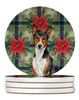 Tricolor and White Basenji Christmas Poinsettias Large Sandstone Absorbent Round Coasters Pack of 4 product image at NuMercy