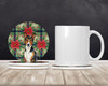 Tricolor and White Basenji Christmas Poinsettias Large Sandstone Absorbent Round Coasters Pack of 4 product image at NuMercy 2