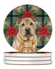 Red Shar Pei Christmas Poinsettias Large Sandstone Absorbent Round Coasters Pack of 4 product image at NuMercy