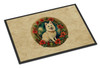 Japanese Spitz Christmas Flowers Doormat 24H X 36W product image at NuMercy