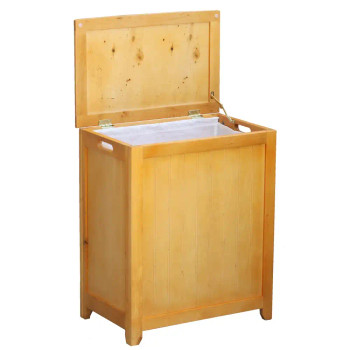 Oceanstar Natural Finished Rectangular Laundry Wood Hamper with interior bag, light wood tone, rectangular shape, open lid showing white interior.