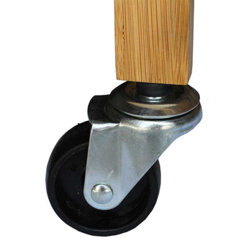 Oceanstar Bamboo Kitchen Trolley wheel, silver metal bracket, black rubber caster, wooden handle.