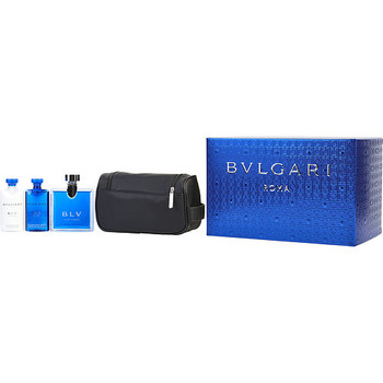 Bvlgari Blv by Bvlgari Eau De Toilette Spray 3.4 oz, Aftershave Balm 2.5 oz, Shampoo and Shower Gel 2.5 oz & Toiletry Bag