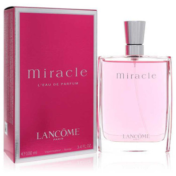 Lancome Miracle Eau De Parfum Spray 3.4 oz pink perfume bottle and box.