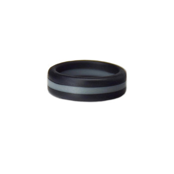 Lifebeats Black and Gray Stripe Silicone Ring Size 6