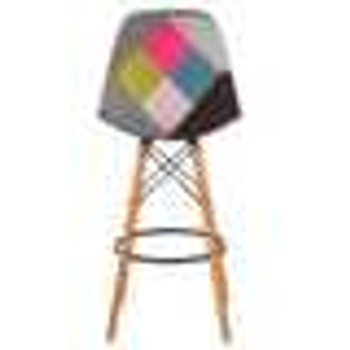 Mid-Century Modern Multicolor Patch Fabric Upholstery Bar Stool Mid-Century Modern Multicolor Patch Fabric Upholstery Bar Stool