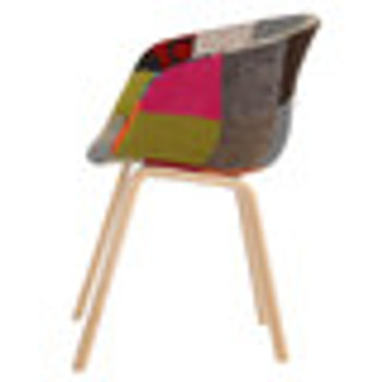 Danish Mid-Century Modern Multicolor Patch Upholstery Side Chair, Curved Wood Legs