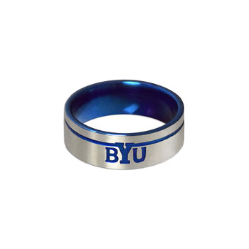 BYU Cougars Astro Ring, size 13, silver with blue inner and BYU logo, a blue and silver men's ring.