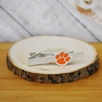 Clemson Tigers Tie Bar, silver tie clip with orange paw print, Clemson Tigers accessory.
