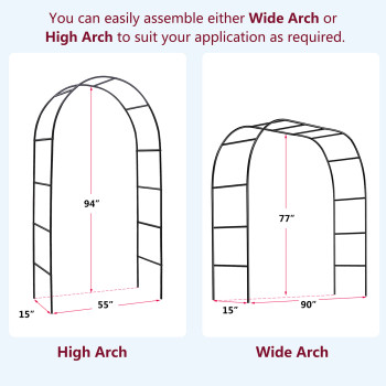 94" H  x 55" W Metal Garden Arch Trellis; Adjustable Arbor Trellis for Garden Climbing Plants Support or Wedding Decor