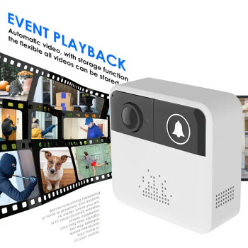 Vistashops Knock Knock Video Doorbell Wi-Fi Enabled, white color security camera with bell icon.