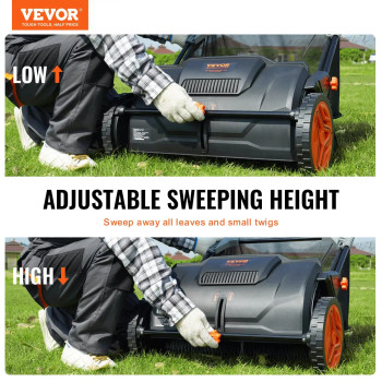 VEVOR Push Lawn Sweeper, 21-inch, black, collecting leaves and grass with adjustable sweeping height.