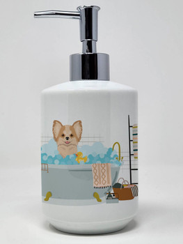 Longhaired Gold and White Chihuahua Ceramic Hand Soap Dispenser product image at 
