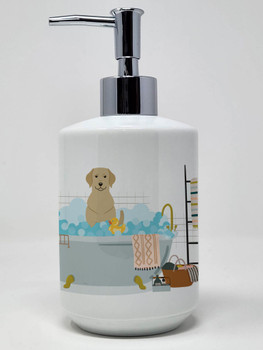 Yellow Labrador in Bathtub Ceramic Hand Soap Dispenser product image at 