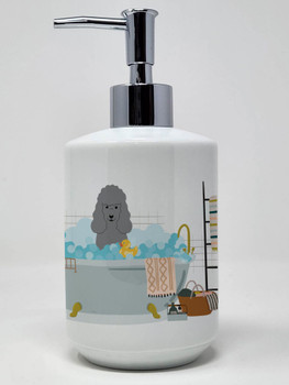 Silver Poodle in Bathtub Ceramic Hand Soap Dispenser product image at NuMercy