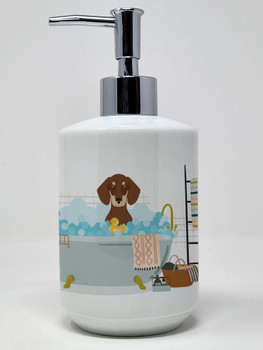Chocolate and Cream Dachshund Ceramic Hand Soap Dispenser product image at NuMercy