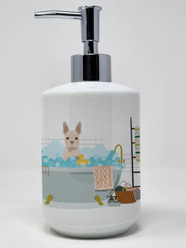 White Boston Terrier Ceramic Hand Soap Dispenser product image at NuMercy