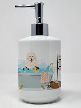 Old English Sheepdog in Bathtub Ceramic Hand Soap Dispenser product image at NuMercy