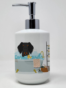 Black Tan Wire Haired Dachshund in Bathtub Ceramic Hand Soap Dispenser product image at NuMercy