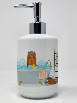Black and Tan Full Coat Yorkshire Terrier Ceramic Hand Soap Dispenser product image at NuMercy