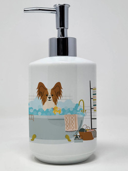 Red White Papillon in Bathtub Ceramic Hand Soap Dispenser product image at NuMercy