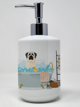 White Mastiff in Bathtub Ceramic Hand Soap Dispenser product image at NuMercy