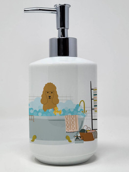 Tan Poodle in Bathtub Ceramic Hand Soap Dispenser product image at NuMercy