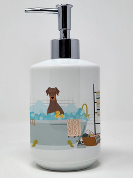 Natural Ear Red and Tan Doberman Pinscher Ceramic Hand Soap Dispenser product image at NuMercy