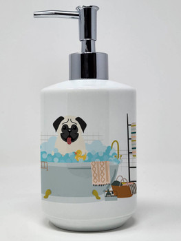 Cream Pug in Bathtub Ceramic Hand Soap Dispenser product image at NuMercy