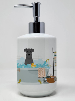 Black Miniature Schnauzer in Bathtub Ceramic Hand Soap Dispenser product image at NuMercy