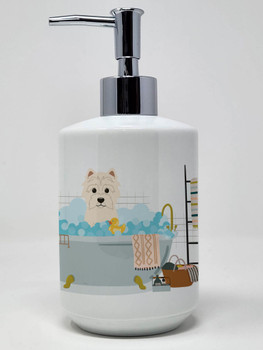 Westie in Bathtub Ceramic Hand Soap Dispenser product image at NuMercy