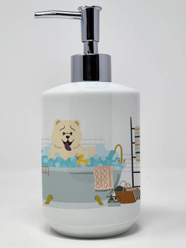 White Chow Chow in Bathtub Ceramic Hand Soap Dispenser product image at NuMercy