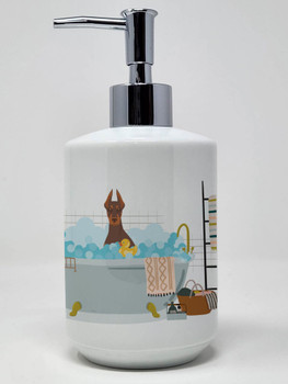 Red and Tan Doberman Pinscher Ceramic Hand Soap Dispenser product image at NuMercy