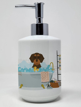 Wirehair Chocolate and Tan Dachshund Ceramic Hand Soap Dispenser product image at NuMercy
