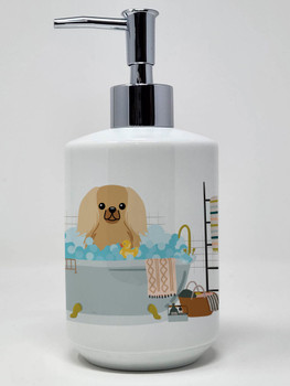 Fawn Sable Pekingese in Bathtub Ceramic Hand Soap Dispenser product image at NuMercy