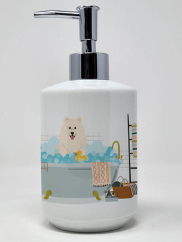 Samoyed in Bathtub Ceramic Hand Soap Dispenser product image at NuMercy