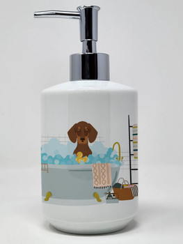Chocolate and Tan Dachshund Ceramic Hand Soap Dispenser product image at NuMercy