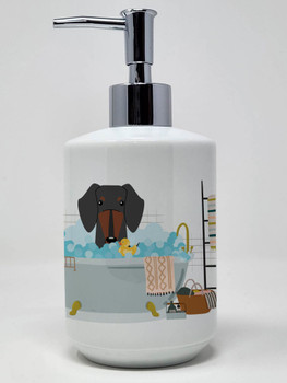 Black Tan Dachshund in Bathtub Ceramic Hand Soap Dispenser product image at NuMercy
