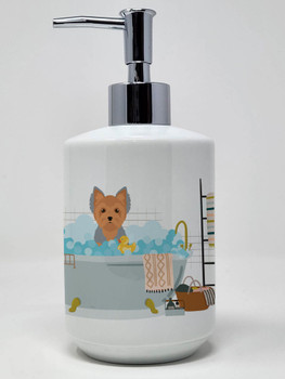 Blue and Tan Puppy Cut Yorkshire Terrier Ceramic Hand Soap Dispenser product image at NuMercy