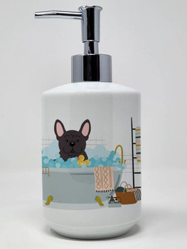 Brindle French Bulldog in Bathtub Ceramic Hand Soap Dispenser product image at NuMercy