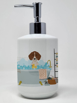Red Piebald Dachshund Ceramic Hand Soap Dispenser product image at NuMercy