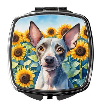 American Hairless Terrier in Sunflowers Compact Decorative Travel Makeup Mirror product image at NuMercy