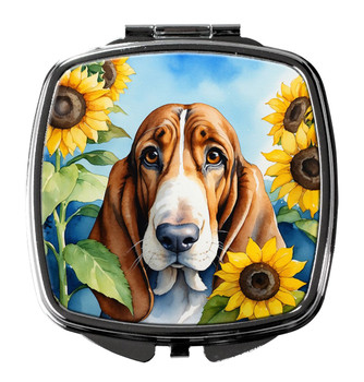 Basset Hound in Sunflowers Compact Decorative Travel Makeup Mirror DAC6017 product image at NuMercy