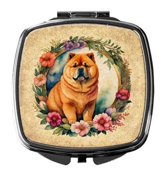 Chow Chow and Flowers Compact Decorative Travel Makeup Mirror DAC2119 product image at NuMercy
