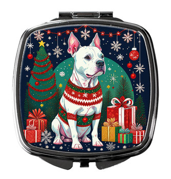 White Pit Bull Terrier Christmas Compact Decorative Travel Makeup Mirror product image at NuMercy