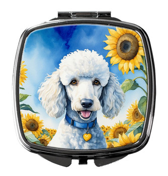 White Poodle in Sunflowers Compact Decorative Travel Makeup Mirror DAC6142 product image at NuMercy