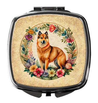 Finnish Spitz and Flowers Compact Decorative Travel Makeup Mirror product image at NuMercy