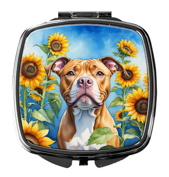 Pit Bull Terrier in Sunflowers Compact Decorative Travel Makeup Mirror product image at 
